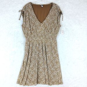 Old Navy Womens Dress‎ Mini Short Sleeve Brown Print Mesh Waisted Tall L New
